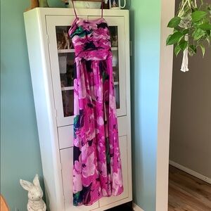 Lauren Ralph Lauren Evening sz 2 Strapless Floral Pink and Purple Maxi Dress euc